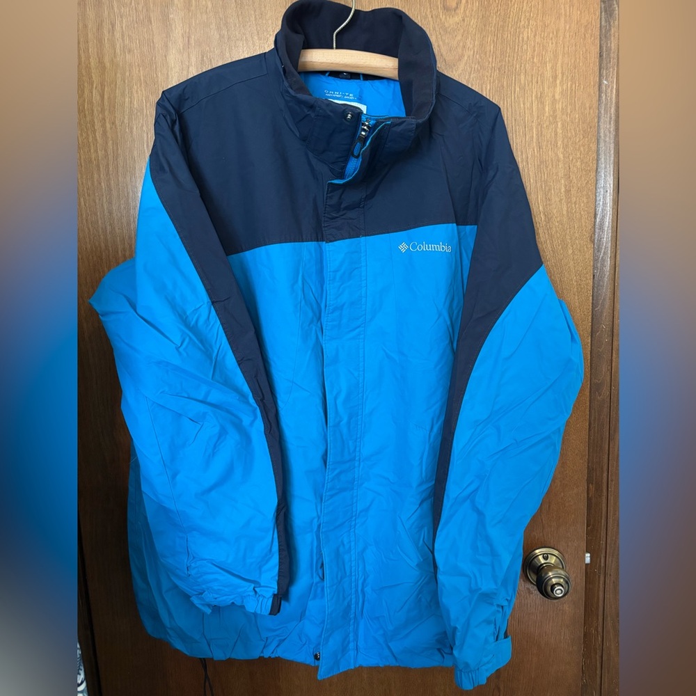 Columbia Omni Tech Mens Waterproof Vibrant Blue and Navy Blue Ski Coat Jacket XL